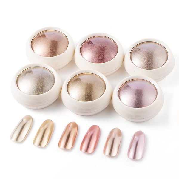 6 box roséguld nagelpulver, glänsande metallisk spegeleffekt, krompigment med glitter för nail art .