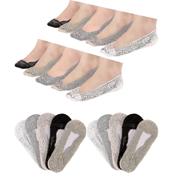 10 par No Show Blonder Båtsokker Sklisikker ankelsokker Usynlige sokker Kompatible kvinner favoriserer (5 farger) (størrelse: One Size)