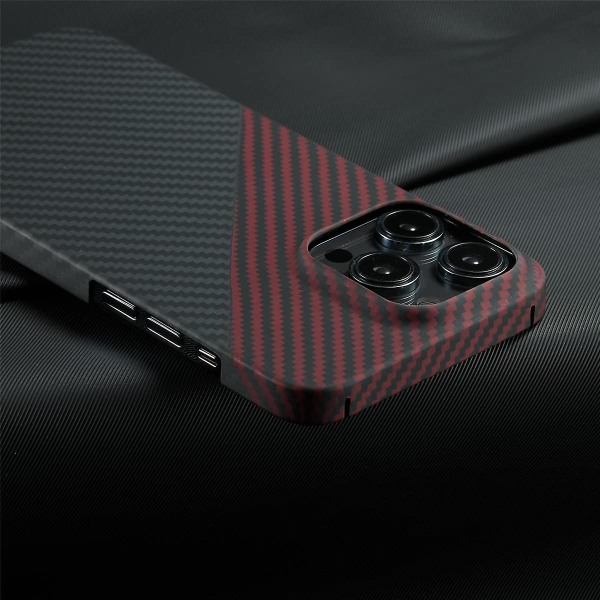 Ultratunt phone case för Apple Iphone 14 Pro Max, sällsynt Aramid Carbon Fiber- case (röd Svart)