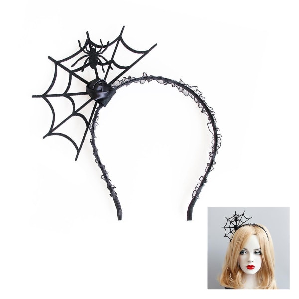 Spider Halloween pannebånd og maske - Kostymefestdekorasjon - Slitesterk filtklut (svart)