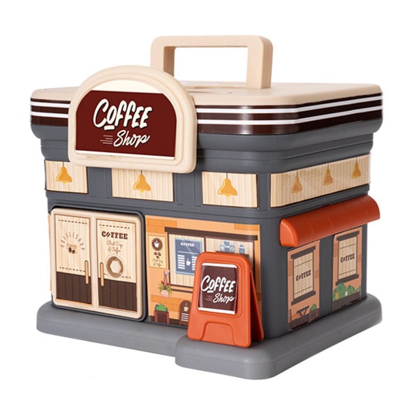 Pienen talon muotoinen rahansäästöpurkki, jossa on kahva, pöytäkoneen säästösäiliö pojille, tytöille, lapsille (kahvila)