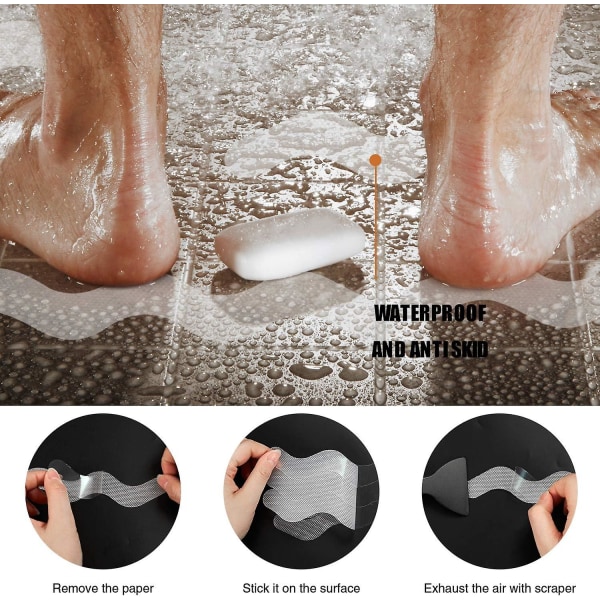 Patenterade anti-halk duschklistermärken 24 st säkerhetsbadkarsremsor självhäftande dekaler med premiumskrapa för badkar duschtrappor