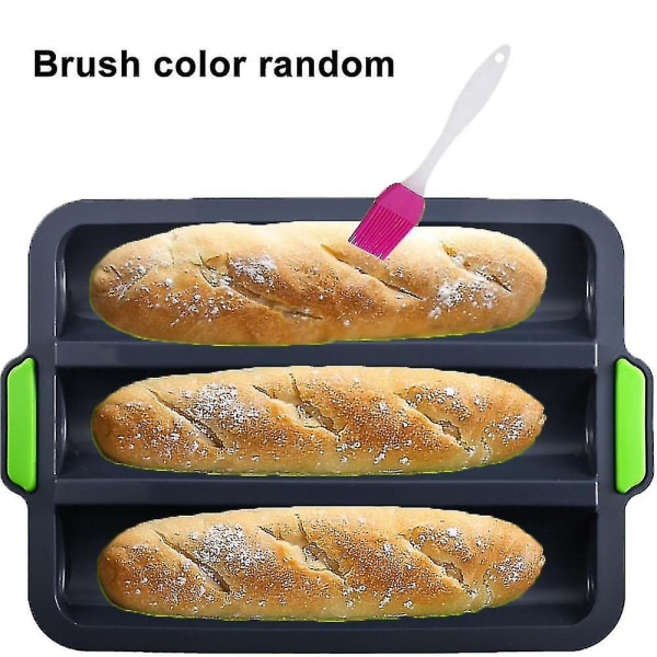 Non-stick Silikon Baguette Form Bröd Knäckplåt, brödform, perfekt bakar franskbröd, brödpinne och frallor med silikonborste
