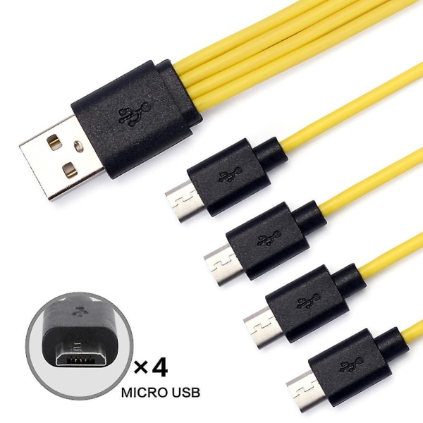 2 i 1 USB till mikro USB -kabelladdning för 2 mikro USB enhets laddningssladd (gul)