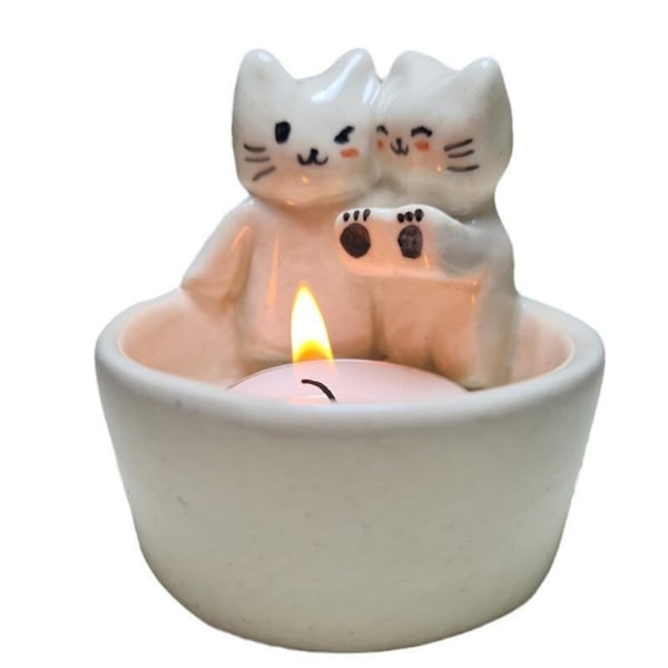 Sarjakuva kahden kissanpennun kynttilänjalka Henkilökohtainen käsityöpöytäkoristelulahja syntymäpäivän jouluksi (kaksi kissaa)