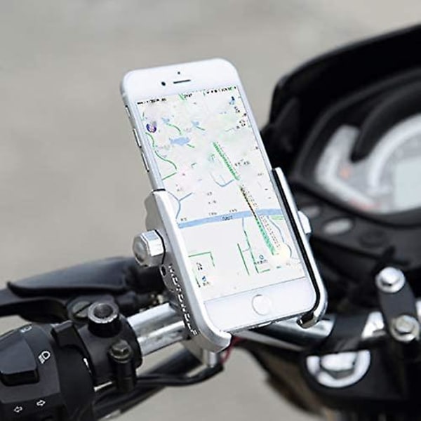 Silver Smartphone Telefonhållare För Motorcykel Cykel Cykel Installation På Aluminium Styre 360 ​​Justerbar För Motorcykel Bärbar Universal Gps Navi
