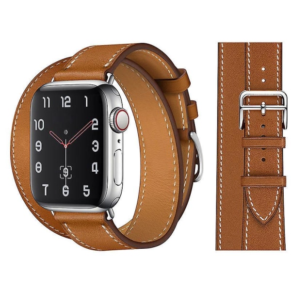 Brunt armband kompatibelt för Apple Watch Grain Leather Double Wrap-rem för Iwatch Series 8 7 6 Se 5 4 3 2 1utan klockor, färgglad läderrem