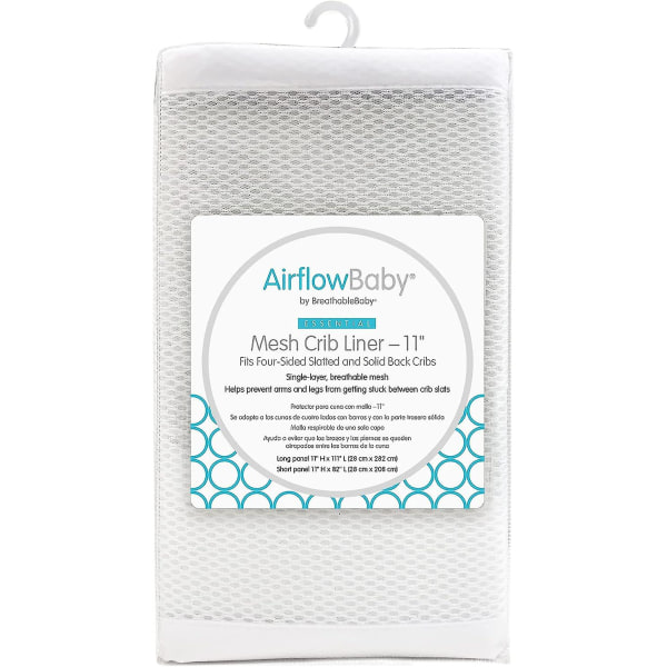 Airflowbaby Mesh Crib Liner White 11\u201d \u2014 Fits Full-size Four-sided Slatted And Solid Back Cribs
