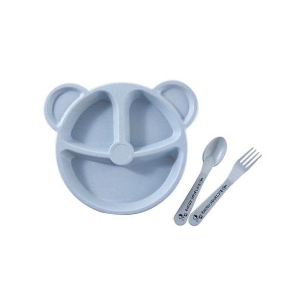 1 stycke set Baby Sked Gaffel Matskålar BPA-fri tecknad björn Barntallrik Baby Set Värmebeständig träningsplatta (blå)