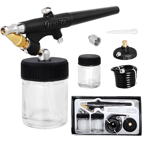 Crday Airbrush Spray Gun Kit 22cc Ink Cup Hose Single Action Air Brush Paint Art Tool Gift