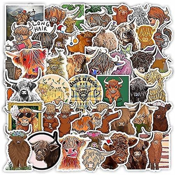 Klistermärken Highland Cow Sticker | 50 st vattentäta klistermärken för barn, tonåringar och flickor, unikt hållbart estetiskt modeklistermärke perfekt för bärbar dator