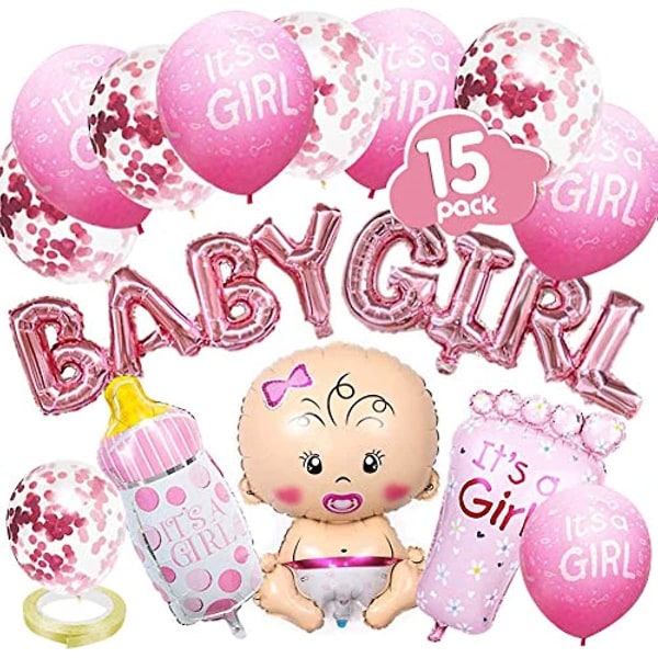 Baby Shower -koristeet Tytöt Vaaleanpunainen Sukupuolen paljastuskoriste Tyttöilmapallolla Baby Girl -ilmapallobannerilla 5 Konfetti-ilmapalloa 5 Se on tyttö -ilmapalloa Baby Bot
