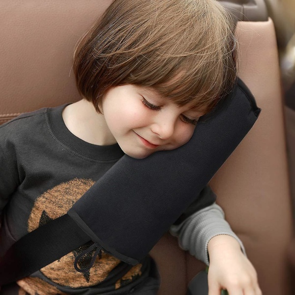 Svart bälteskudde för barn, extra mjukt stöd resekudde för huvudet nacke och axel i bilen, kuddar med universal för barn Baby Peop