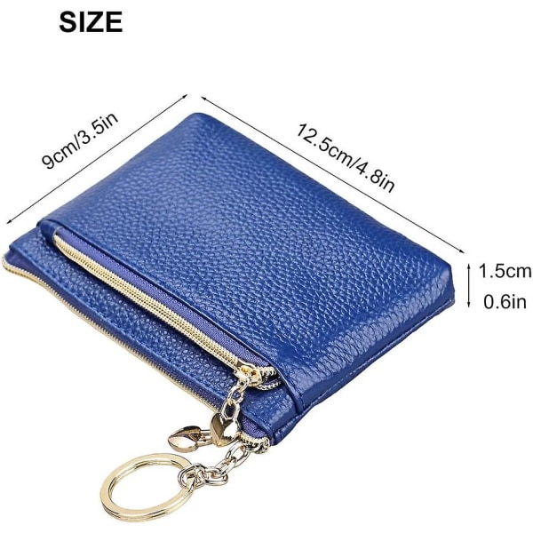 Läderplånbok med RFID-skydd Liten myntväska Miniplånbok Hjärtformad dragkedja Plånbok med 3 fack för sedlar och kort (kungsblå)
