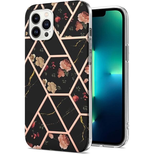 Flower Marble Case För Iphone 13 Pro (6,1 tum) telefonfodral, mjukt skyddande design Iphone 13 Pro cover lyxigt för kvinnor tjejer 6,1 tum 13pro (svart F