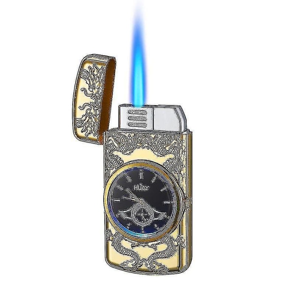Led Cool Blue Light Real Dial Straight Into The Windproof Blue Flame Watch Lighter Three-dimensional Relief Craft Diy