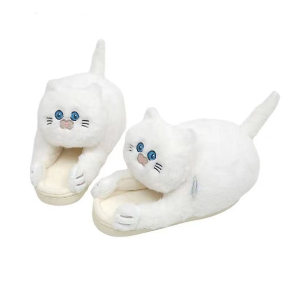 Blå katt Hold varmen Vintertøfler Unisex Vintervarmetøfler til soverommet (hvit)