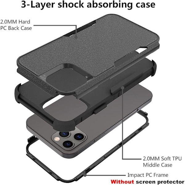 Etui Designet For Iphone 13 Pro Max, Robust Støtsikker Beskyttende Trelags Telefon Bumper Deksel Med Full Kropp Gummi Rustning Bumper Dropproof Pro