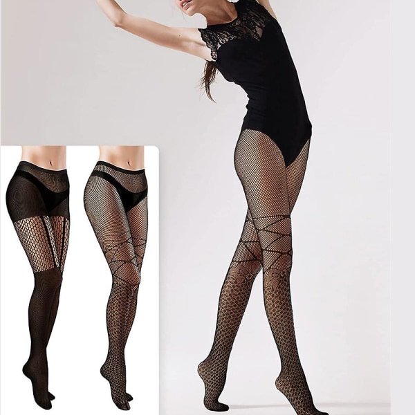2 paria läpinäkyvät verkkosukkahousut, naisten mustat kuviolliset verkkosukkahousut, raidalliset leggingsit Naisten korkeavyötäröiset sukat