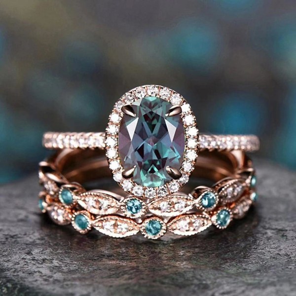 3 stk skinnende vintage ovale ringesæt charmerende stilfulde fingerringe forlovelses bryllupsgaver(6）