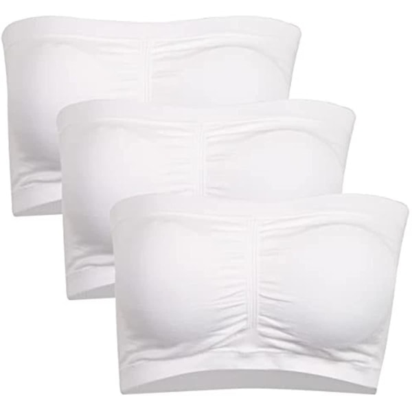 3 Packs Strapless Bras For Women, Women's Bandeau Bra, Padded Seamless Crop Bra Soft Comfort Wireless Bralette White 3XL