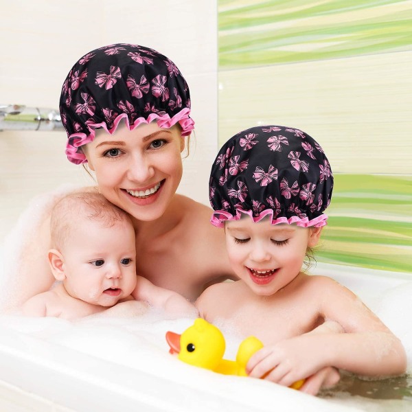 2-pack kvinnor återanvändbar cap dubbla lager vattenhatt dusch vattentäta elastiska mössor