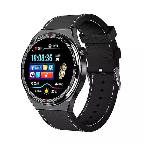 H4 Smart Watch 1.36inch Nfc Access Bt Call Heart Rate Monitoring Wireless Charging 3d Rotating Crown Ai Voice Smartwatch Black leather