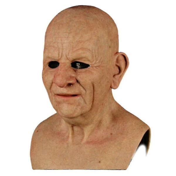 Halloween Latex Full Mask, Old Man Mask Realistic Human Pleated Head Mask, Old Man Face Covering, For Masquerade Silicone Halloween Mask（Bareheaded)