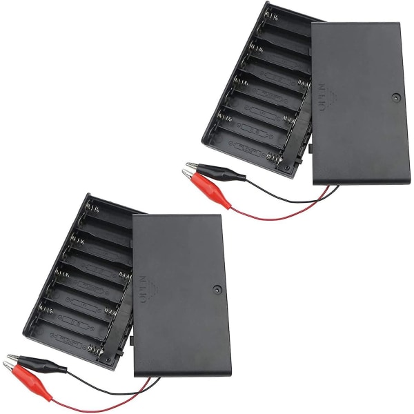 2 delar 12v 8xaa batterihållare Plast batteri förvaringsbox med case cover På/av-brytare med DC-kontakt 5,5 mm X 2,1 mm (krokodilklo)