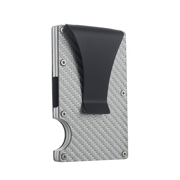 Silverfärgad herrplånbok med RFID-blockering - minimalistisk kolfiber och metall kreditkortshållare för män med klämma och resår för sedlar
