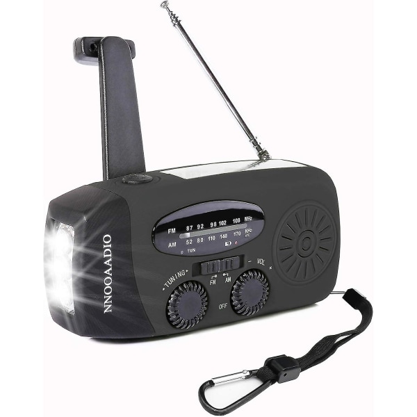 Wind Up Radio, Emergency Solar Radio Håndsving AM/FM vejrradio med bærbar powerbank, genopladelig USB-telefonoplader (sort)