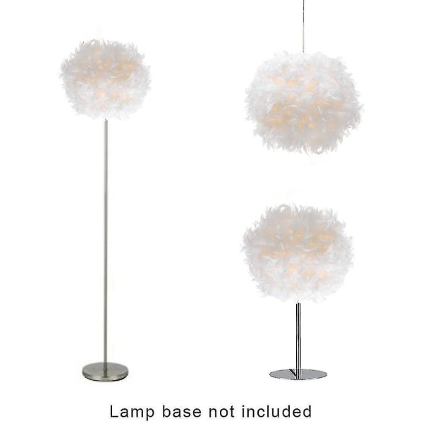 Hvit fjær takhengende lysskjerm, ikke-elektrisk lampeskjerm kompatibel med gulvlampe og bordlampe med skjerm Reduseringsring kompatibel med