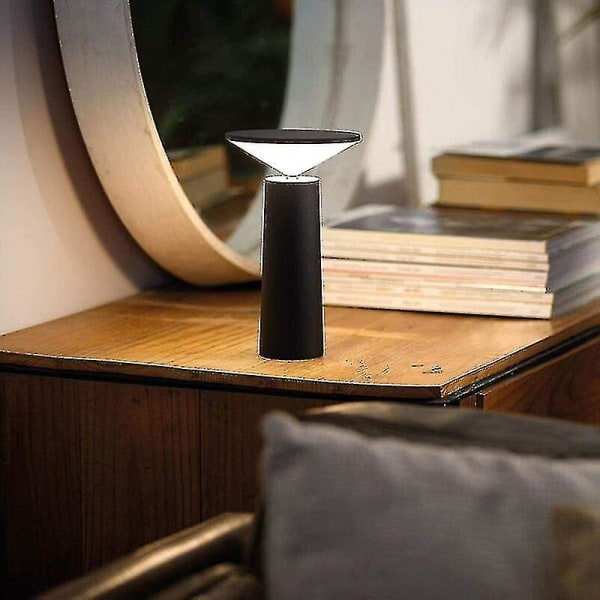 Sladdlös ledbordslampa, uppladdningsbar skrivbordslampa med dimbar touchkontroll, 3 färger, för inomhus-/utomhusbruk, restaurang, bar - svart