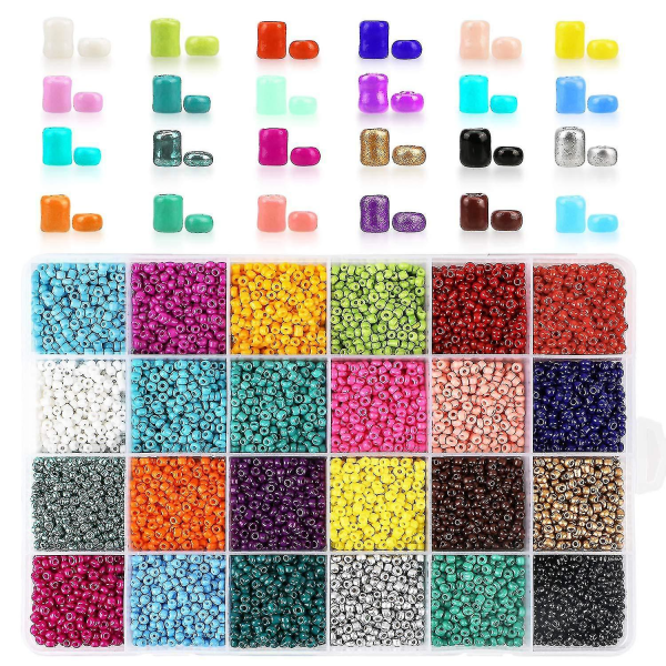 14400st glasfröpärlor 24 färger små pärlor Kit Armbandspärlor för smyckestillverkning