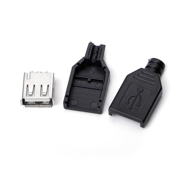 10 sett Type A hunn USB 4-pinners stikkontakt Jack-kontakt for m/svart plast C（Sort）