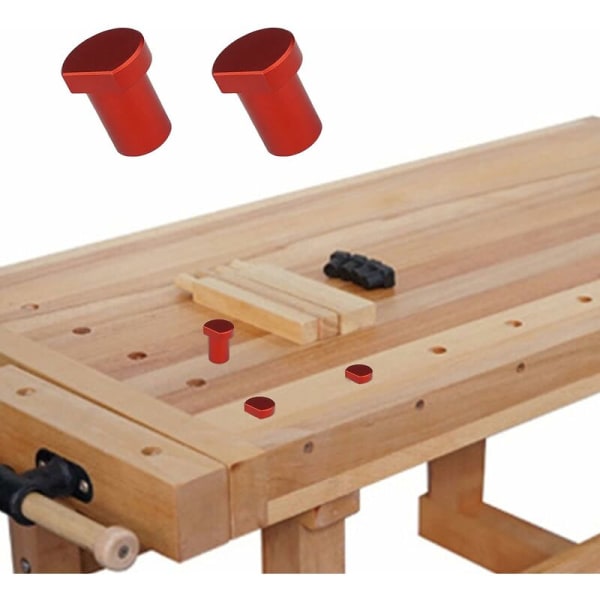 MINKUROW Set med 4 arbetsbänksklämmor i aluminiumlegering för träbearbetning - 20 mm Hundhålspositionspluggar (röda)