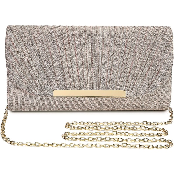 Damehåndtaske og clutch, dameaftentaske, lille damehåndtaske til bryllupsceremoni, Elegant håndtaske, aftagelig kuglekæde, guld Hrose