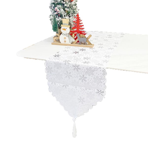 Bronzing utskriftsmönster Bordslöpare med tofsar för bord julfest Bröllopsdekor-33*180cm Rödsilver snöflinga