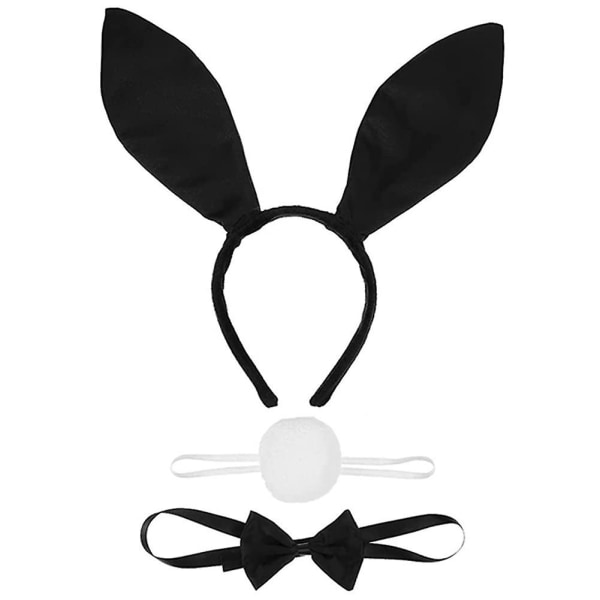 Bunny Ears Cosplay Kostym Set Söt Sexig Kanin Öron Pannband Fluga Svans Bunny Accessoarer För Kvinnor Vuxna Barn Halloween Party, Svart