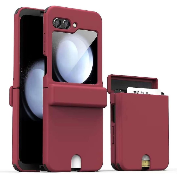 Z Flip 5 etui med hængselbeskyttelse, faldbeskytter Stødsikker pung-etui til Samsung Galaxy Z Flip 5 med kortslot (rød)