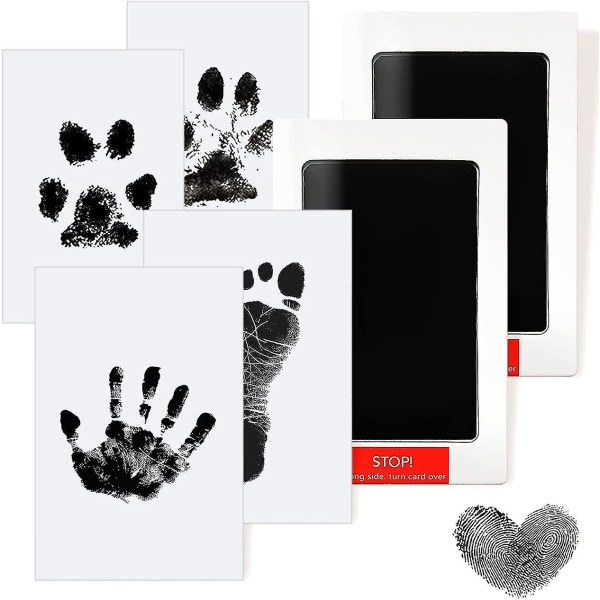 Baby och handavtryckssats Bläck Pojke Flicka Beröringsfri bläckdyna Footprint Kit för nyfödd baby, hund- och katttassar, svart