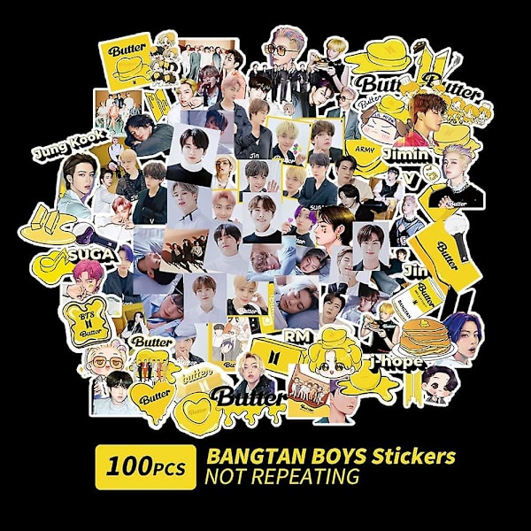 100 stk Bangtan Boys Klistremerkepakke Butter Tegneserie Vannfast For Laptop Ski Bangtanboys Fans Gave, Gul