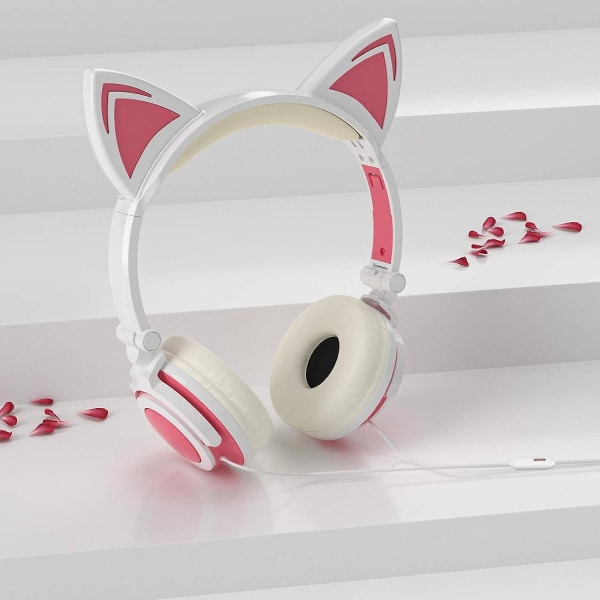 Kuulokkeet tytöille Pojille, vilkkuvat led-kuulokkeet, joissa mikrofoni korvalla Universal langallinen 3,5 mm stereokuuloke
