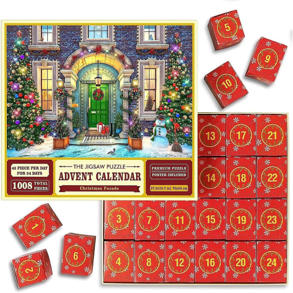 Advent Advent 2023 Jigsaw S Advent 24 Days Countdown 1008 bitar Jigsaw För vuxna barnspel Hemranson（1 pack）