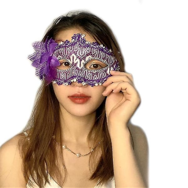 Maskeradmasker för damer Halloween Spets Ögonbindlar Carnival Bal Maskerad Festtillbehör (lila)