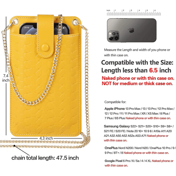 Mobilväska Plånbok Små Crossbody-väskor Mini-axelväska med kortplats för Iphone 14 13 12 11 Pro Max Xr (gul)A gul