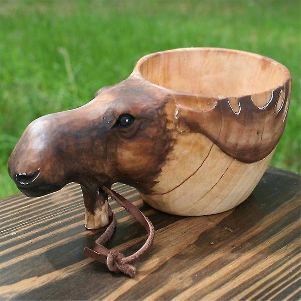 Wooden Mug Animal Shape Portable Camping Drinking Cup Hand Carved Outdoor Cup Rainbow Trout