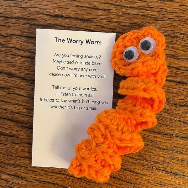 Virkad oromask med kort Googly Eyes Worry Worm Presenter Ångestlösande present för män Kvinnor Barn（Orange)