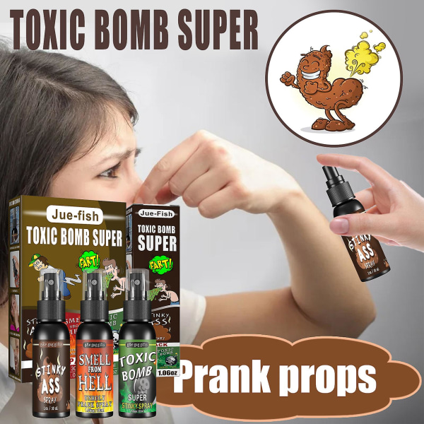 3st Stinky Prank Spray, Stinky Ass Toxic Bomb Prank Fart Spray, Stinky Prank Flytande Spray Roligt & luktar dåligt3st