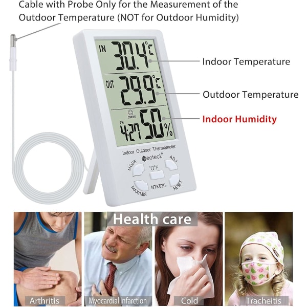 Termohygrometer Lcd digitalt termometer Hygrometer indendørs og udendørs termohygrometer